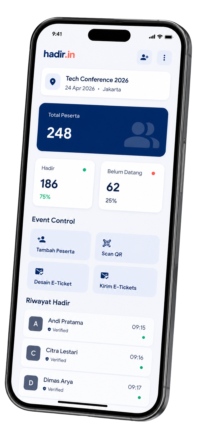 Hadir.in App Interface
